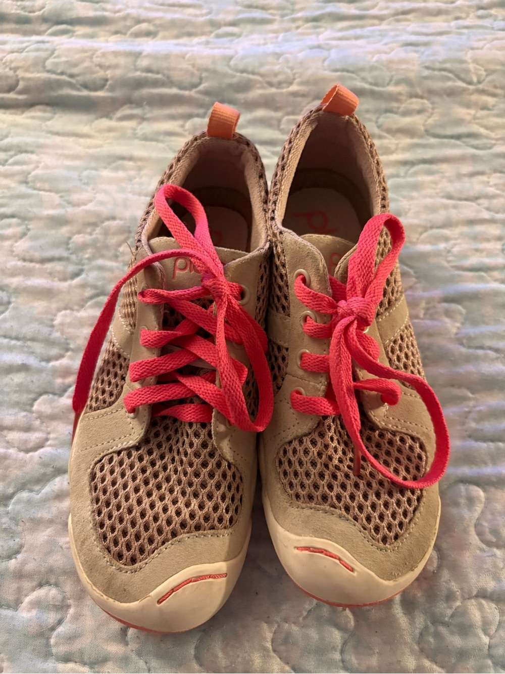 PLAE Kids Tan Mesh Sneakers with Pink Laces and Accents